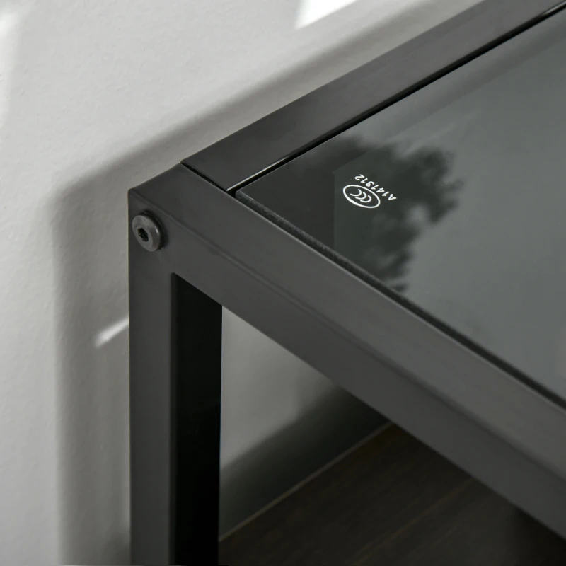 HOMCOM Dulap bufet, din sticla, masa consola pentru sufragerie, bucatarie, intrare, negru si maro