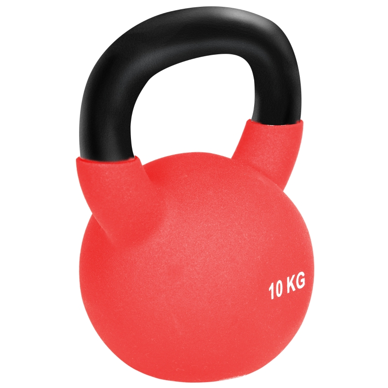 HOMCOM gantera Kettlebelle acoperit cu neopren, fonta solida, 10 kg, rosu