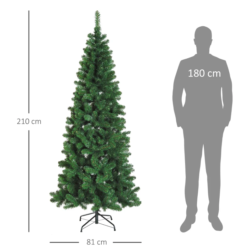 HOMCOM Árvore de Natal Artificial 210cm Ignífugo com 631 Ramos de PVC e Suporte de Metal Decoração de Natal para Interiores Verde