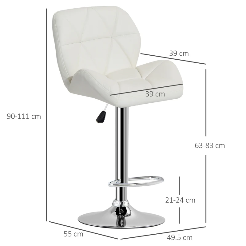 HOMCOM PU Leather Rhombus Design Bar Stool with Adjustable Height - White