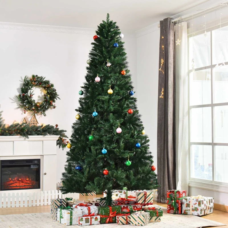 HOMCOM Árvore de Natal Artificial 240cm Ignífuga com 1499 Ramas com 2 Tipos de Pontas de PVC e Base de Aço Decoração de Natal para Interiores Verde