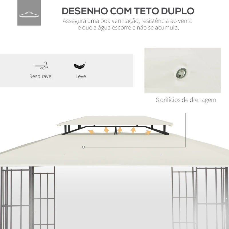 Outsunny Toldo de Substituição 4x3m para Pérgola de Jardim 2 Níveis Respirável com 8 Orifícios de Drenagem Cobertura Superior de Substituição para Pérgola Exterior Bege