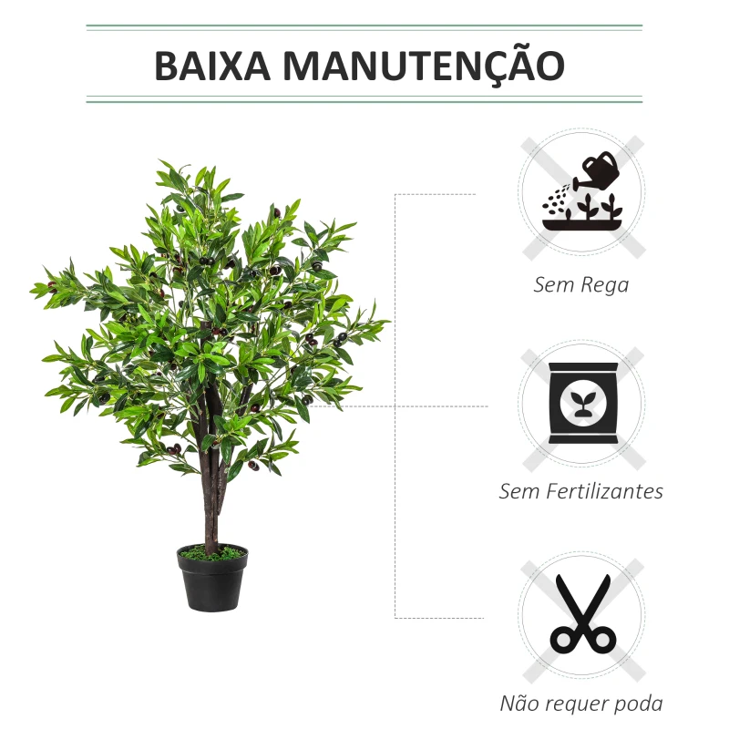 Outsunny Planta Artificial com Altura 120cm Oliveira Artificial com 1080 Azeitonas Folhas Realistas e 108 Frutos Decoração Verde