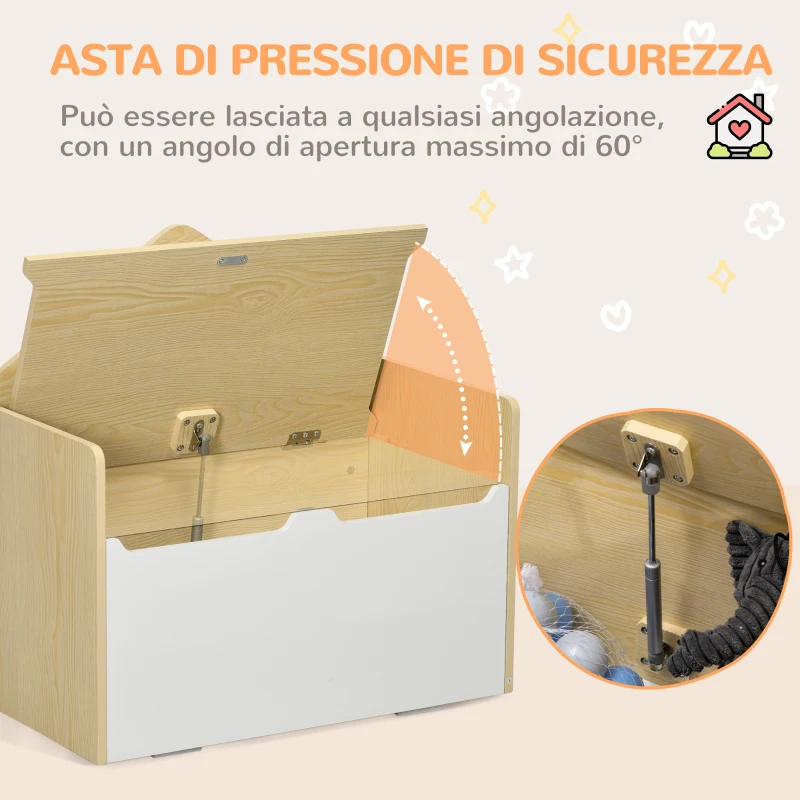 HOMCOM Panca Contenitore Portagiochi per Bambini in Legno, 62.5x34x61.5cm, Bianco