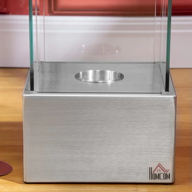 HOMCOM Lareira de Bioetanol de Pé 25x25x60cm Capacidade de 0,4L Combustão de 2 Horas Estufa de Bioetanol de Aço Inoxidável Prata