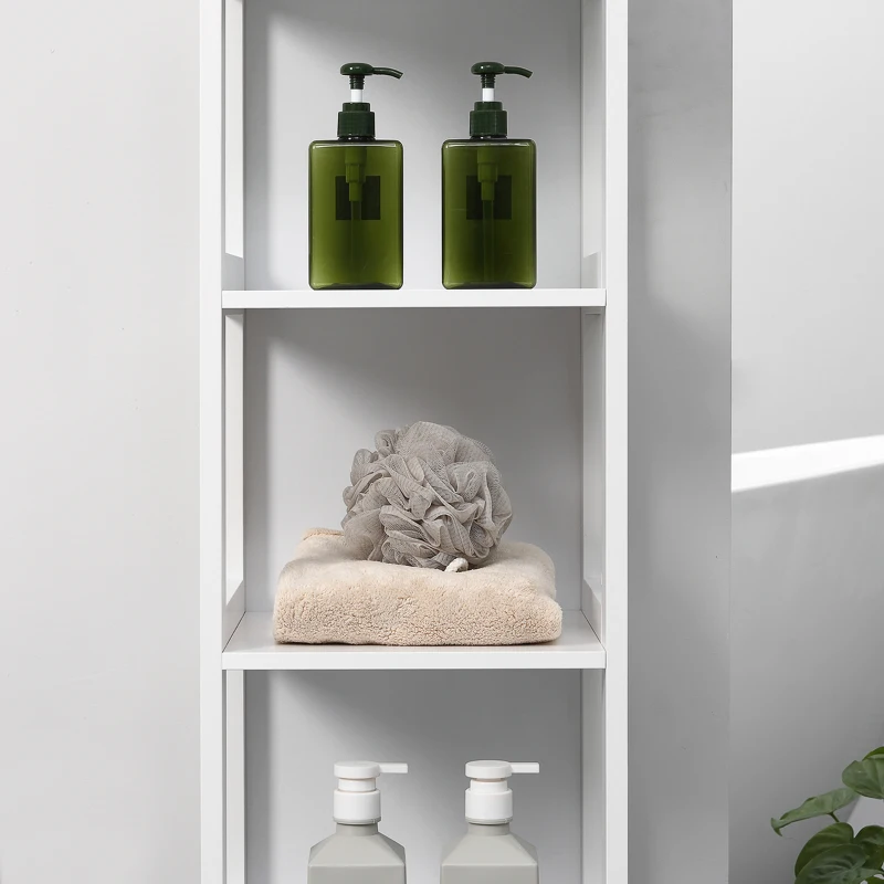 kleankin Estante para Casa de Banho de 5 Níveis Móvel Auxiliar de Armazenamento Anti-Tombamento 30x30x140cm Branco