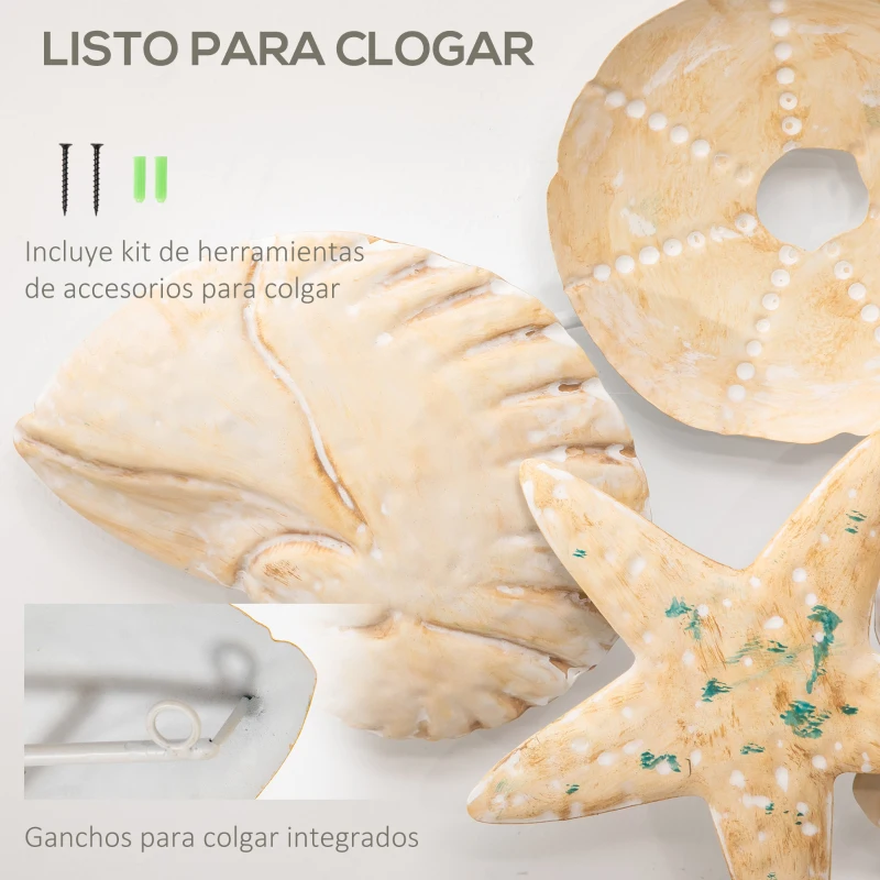 HOMCOM Decoración de Pared de Metal 3D con Motivos Marineros Adornos de Pared Metálico para Salón 66x30,5 cm Multicolor