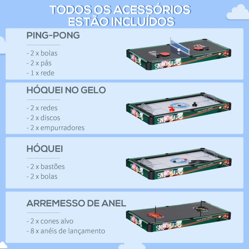 HOMCOM Mesa de Jogos 6 em 1 Dobrável Bilhar Matraquilho Ping Pong Lançamento de Anéis Hóquei com Bastão e Hóquei com Discos 118x104x71cm Multicor