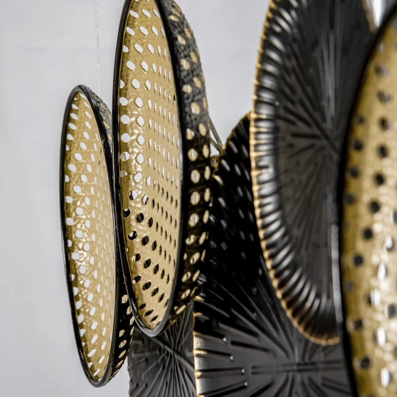 HOMCOM Decoración de Pared de Metal 3D Diseño de Círculos Adorno de Pared Metálico para Salón 100x48 cm Negro y Marrón