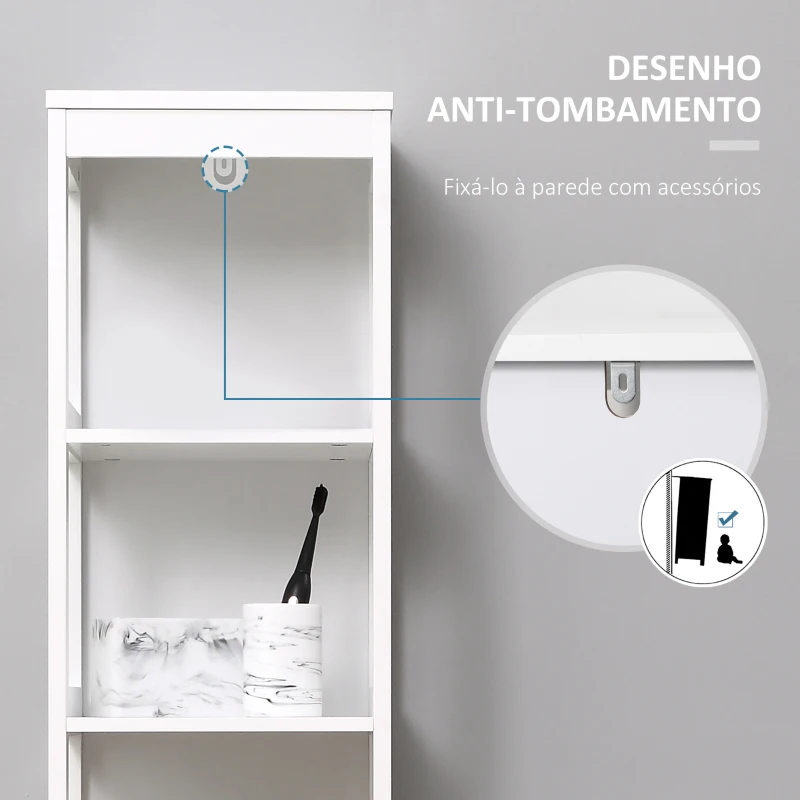 kleankin Estante para Casa de Banho de 5 Níveis Móvel Auxiliar de Armazenamento Anti-Tombamento 30x30x140cm Branco