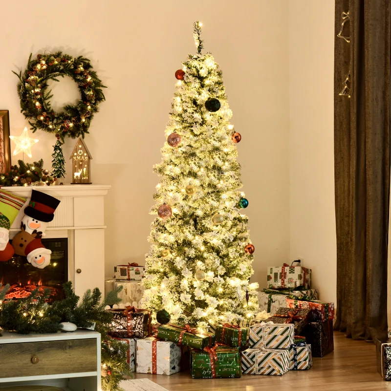 HOMCOM Árvore de Natal Artificial Nevada 180cm Ignífugo com 462 Ramos Luzes LED IP20 Folhas de PVC e Base Dobrável Verde