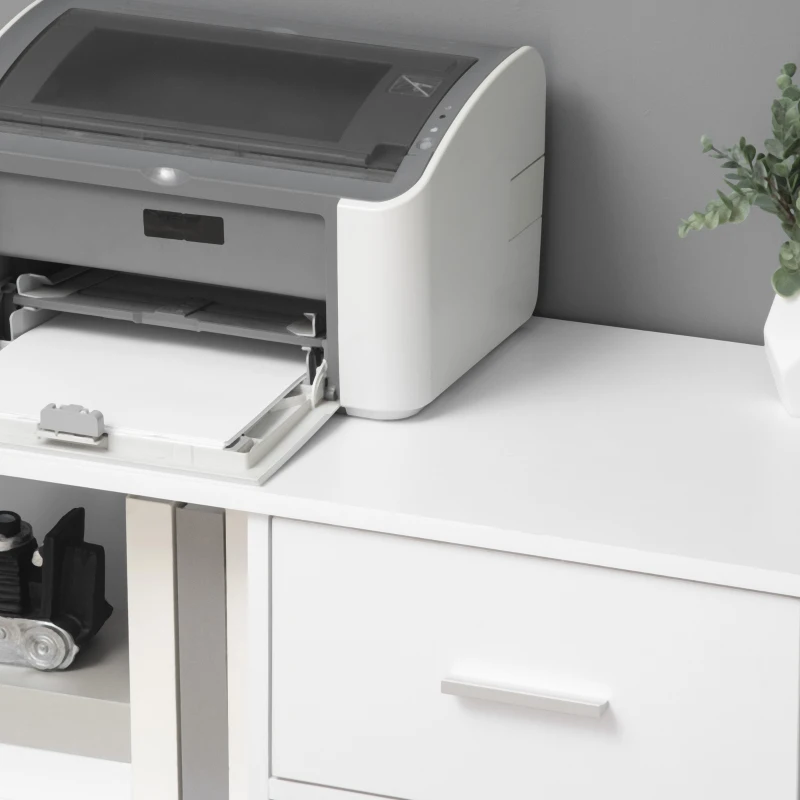 Vinsetto Armário para Impressora Móvel Auxiliar de Escritório com Rodas 2 Prateleiras 2 Gavetas Carga 30kg  80x40x66,5cm Branco