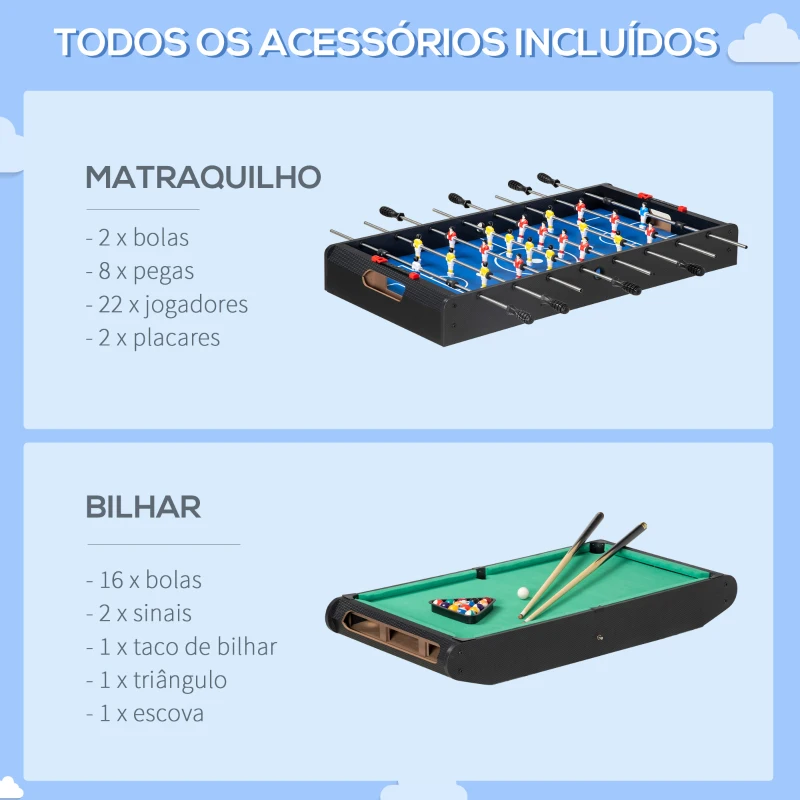 HOMCOM Mesa de Jogos 6 em 1 com Rodas Bilhar Matraquilho Ping Pong Lançamento de Anéis Hóquei com Bastão e Hóquei com Discos 120x88x79cm Multicor