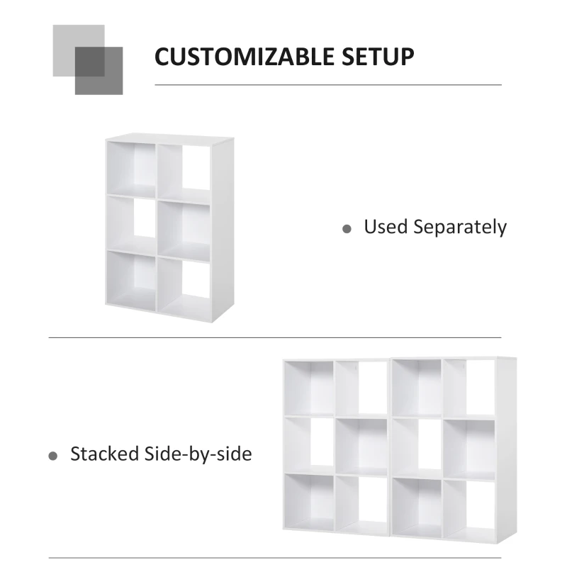 HOMCOM Biblioteca cu 6 Compartimente Cub Alba 91.5x29.5x61.5cm(m-6)