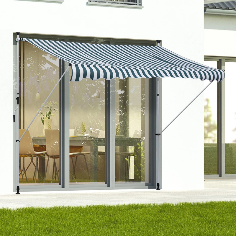 Outsunny Toldo Manual Retrátil para Exterior 300x150x170-280cm Toldo Enrolável Altura Ajustável com Manivela Proteção Solar para Terraço Balcão Jardim Verde