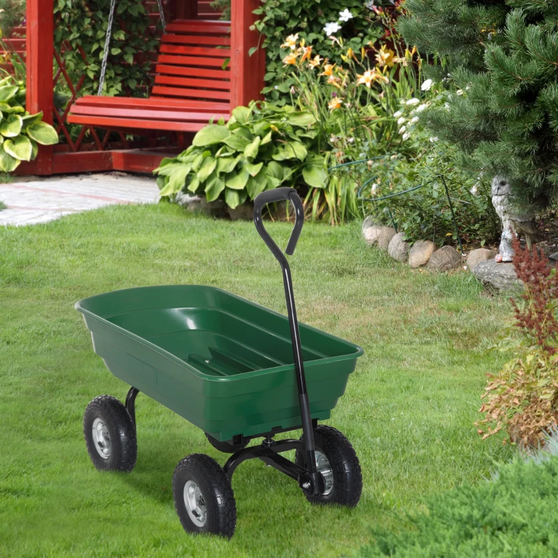 Durhand Carucior cu Remorca Manuala de Gradina, Verde, Negru, 108x50x84cm