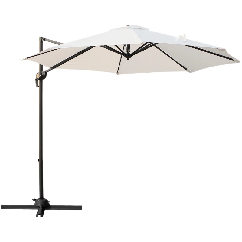 Outsunny Umbrela de Gradina Descentralizata, Unghi Reglabil 360 ° Rotativa in Poliester, Alb Crem, Φ294x248cm