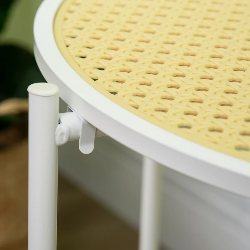 HOMCOM Mesa de Apoio com Prateleira de Vime Plástico Bandeja Removível e Alça Portátil 43,5x42,5x60cm Branco