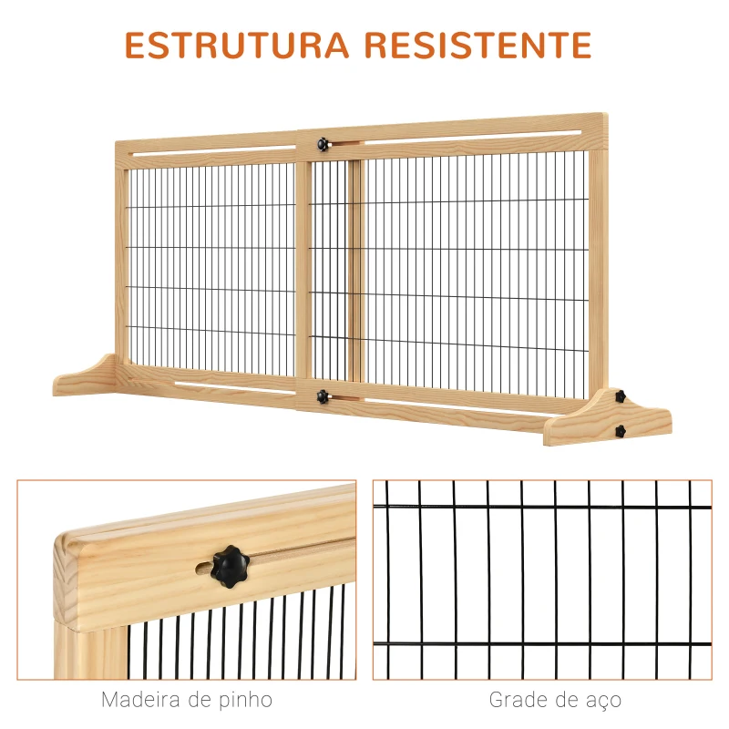 PawHut Barreira de Segurança para Cães de Madeira Extensível com Pés de Suporte Barreira de Proteção para Animais de Estimação para Portas Escada Corredor 104-183x36x69cm Natural