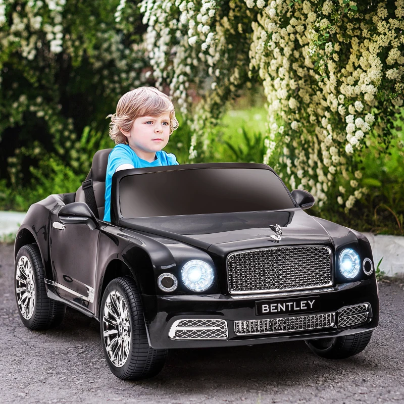 HOMCOM Carro Elétrico Bentley Mulsanne 12V com 2 Motores Farol Buzina Música USB e Abertura de Portas 3-5km/h 120x71x48cm Preto
