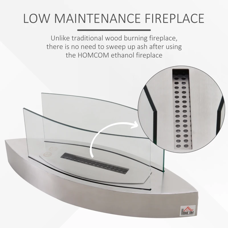 HOMCOM Fireplace Ethanol Fireplace Ventless Real Flame 0.6L Burner