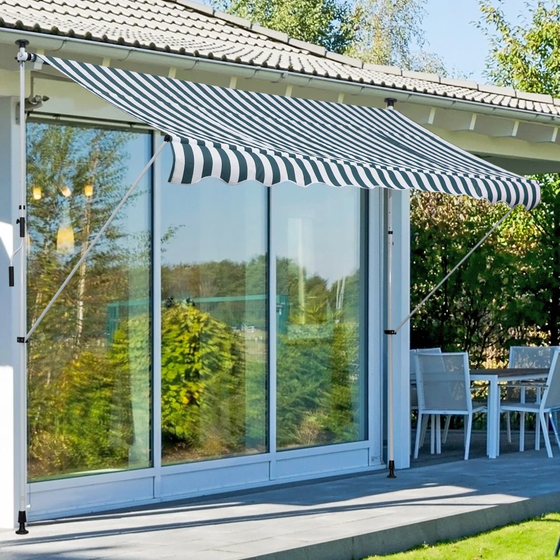 Outsunny Toldo Manual Retrátil para Exterior 300x150x170-280cm Toldo Enrolável Altura Ajustável com Manivela Proteção Solar para Terraço Balcão Jardim Verde