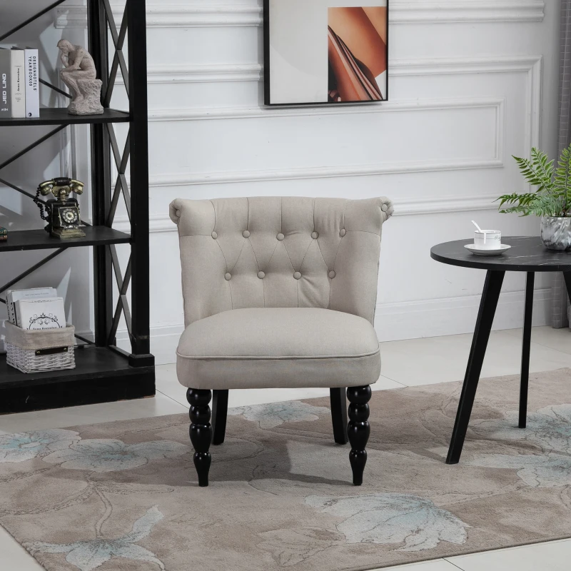 HOMCOM Vintage Leisure Accent Chair with Button Tufted Straight Back, Turned Legs, Thick Sponge Padding for Living Room, Dining Room, Study, Beige
