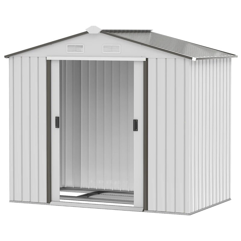 Outsunny Casuta Gradina Otel Alb 213×130×185 cm – Cu Usi Glisante(m-12)