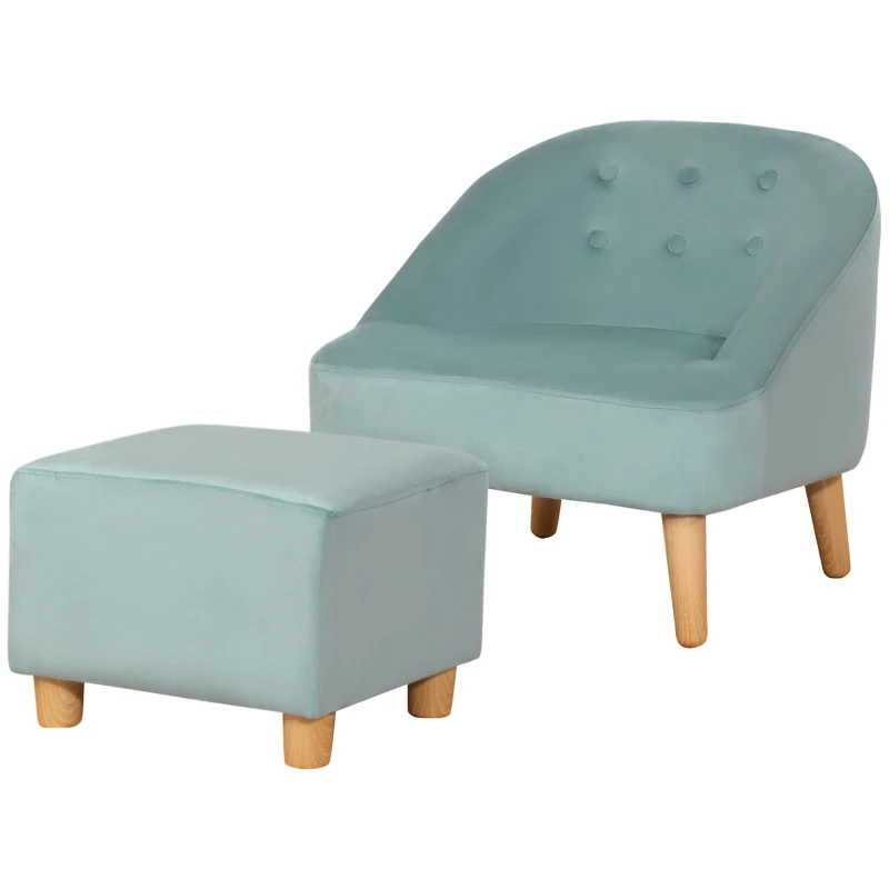 HOMCOM Fotel dla dzieci z podnóżkiem dla dzieci od 3 do 5 lat Uroczy design w aksamicie 51 cm x 51 cm x 50 cm Zielony