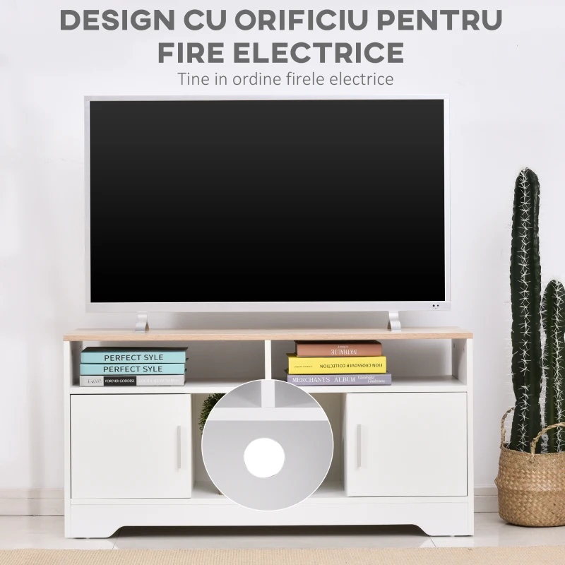 Homcom Mobilier TV 42” – Alb & Lemn Natural, Design Compact 105×52 cm