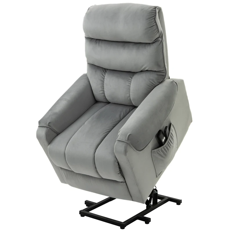 HOMCOM Poltrona de Massagem Relax Poltrona Levanta Pessoas com Reclinação Elétrica em até 135° com Controle Remoto e 8 Zonas de Massagem Estofado em Veludo e Acolchoada 79x97x103cm Cinza