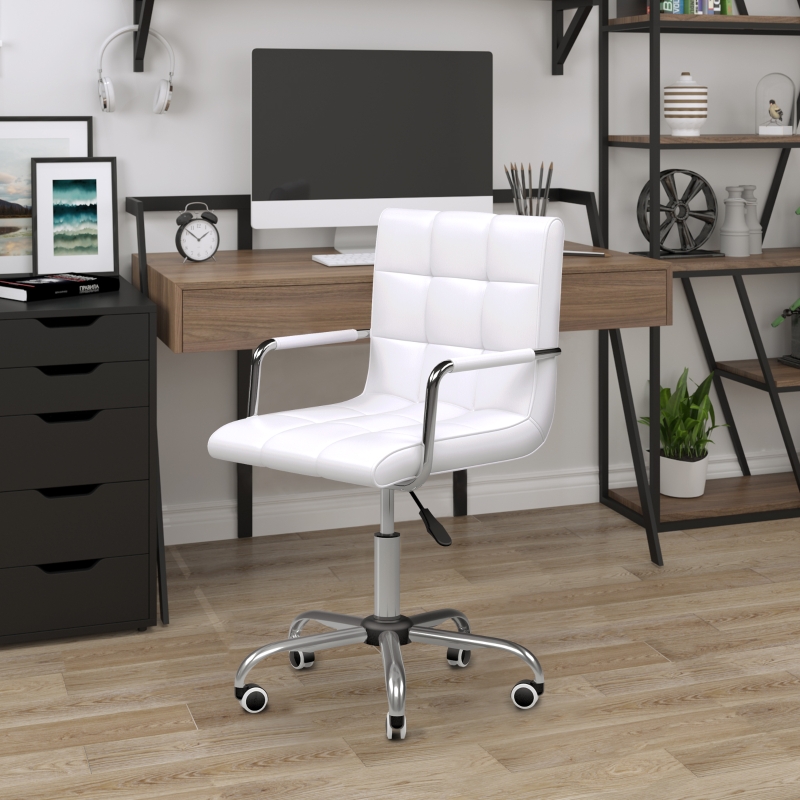 Vinsetto Mid-Back Desk Chair PU Leather White