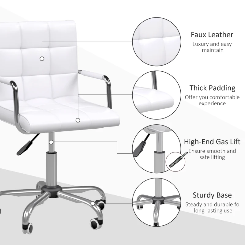 Vinsetto Mid-Back Desk Chair PU Leather White