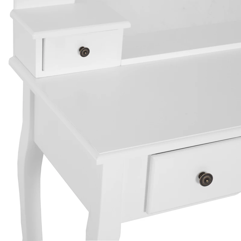 HOMCOM Dressing Table Vanity Set Vintage Desk Stool Mirror Makeup Furniture Shabby Chic Style Jewelry Cosmetic Storage 5 Drawers - White