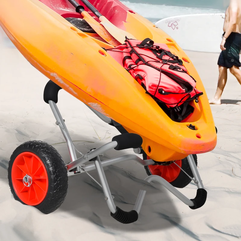HOMCOM Kayak Cart Aluminum Boat Canoe Carrier Dolly Trolley Transport Trailer with Airless Beach Tires for Sand 75L x 43D x 46H cm