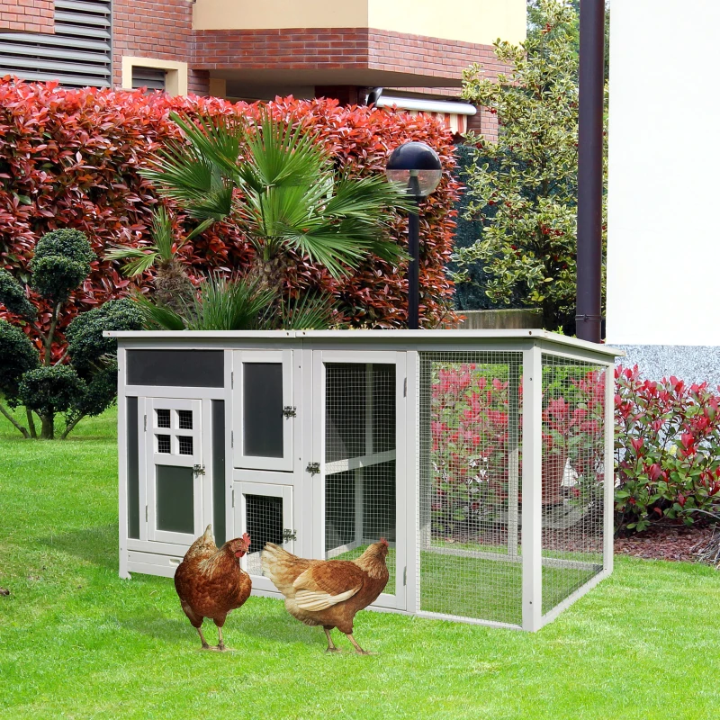 PawHut Wood Chicken Coop Hutch Hen House Cage PC Roof w/ Run Nest Box Deluxe 160 x 75 x 80 cm
