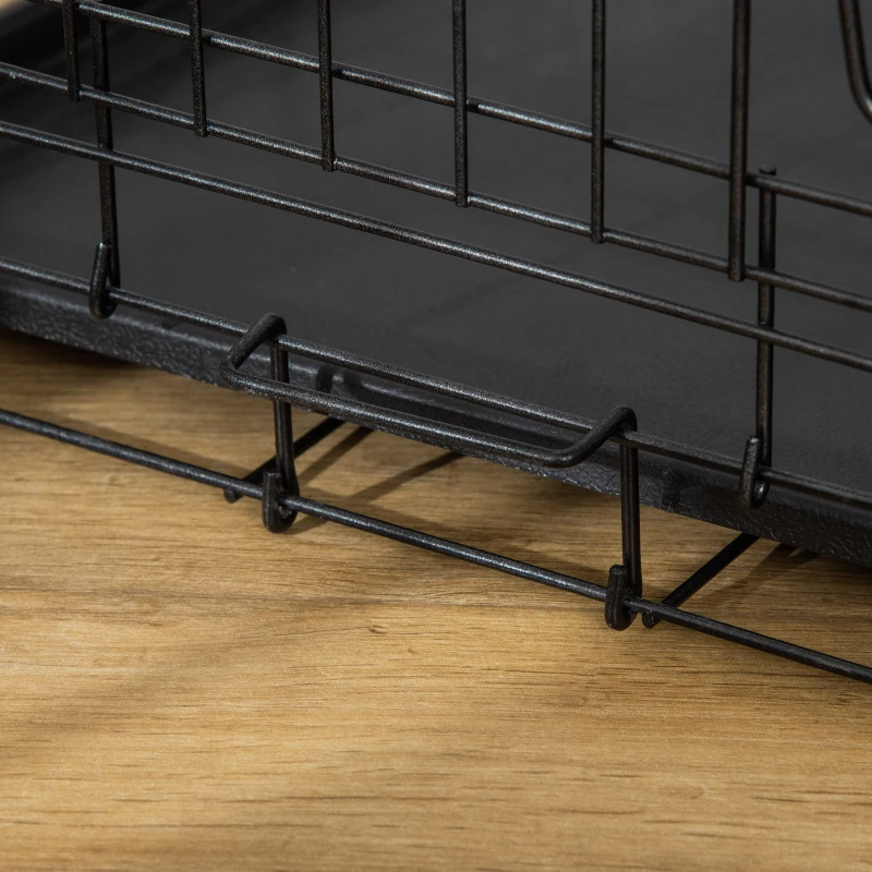 PawHut Gabbia per Animali Domestici Trasportino per Cani e Gatti Pieghevole in Acciaio Doppia Apertura, 76x46x52cm, Nero