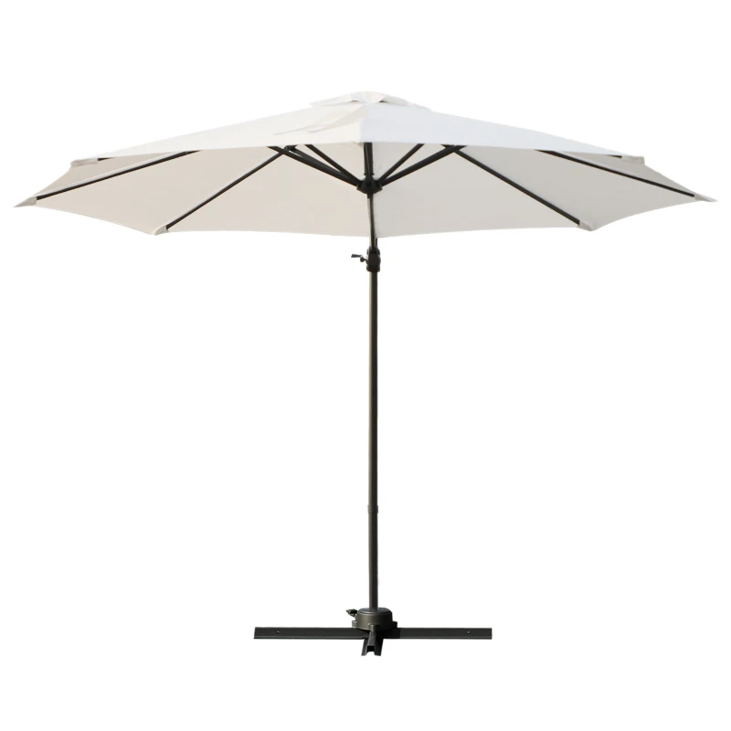 Outsunny Umbrela de Gradina Descentralizata, Unghi Reglabil 360 ° Rotativa in Poliester, Alb Crem, Φ294x248cm