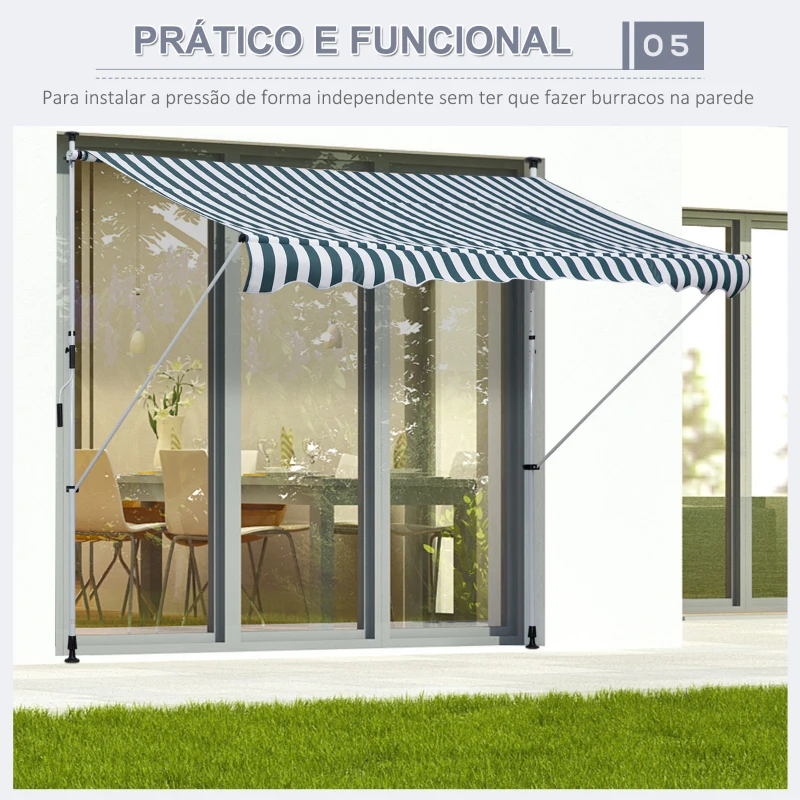 Outsunny Toldo Manual Retrátil para Exterior 300x150x170-280cm Toldo Enrolável Altura Ajustável com Manivela Proteção Solar para Terraço Balcão Jardim Verde