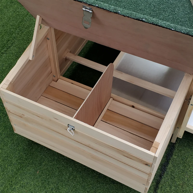 PawHut Galinheiro de Madeira de Abeto para Galinhas Exterior com Caixa Ninho Bandeja Removível e Espaço para Correr 196x76x97 cm Natural
