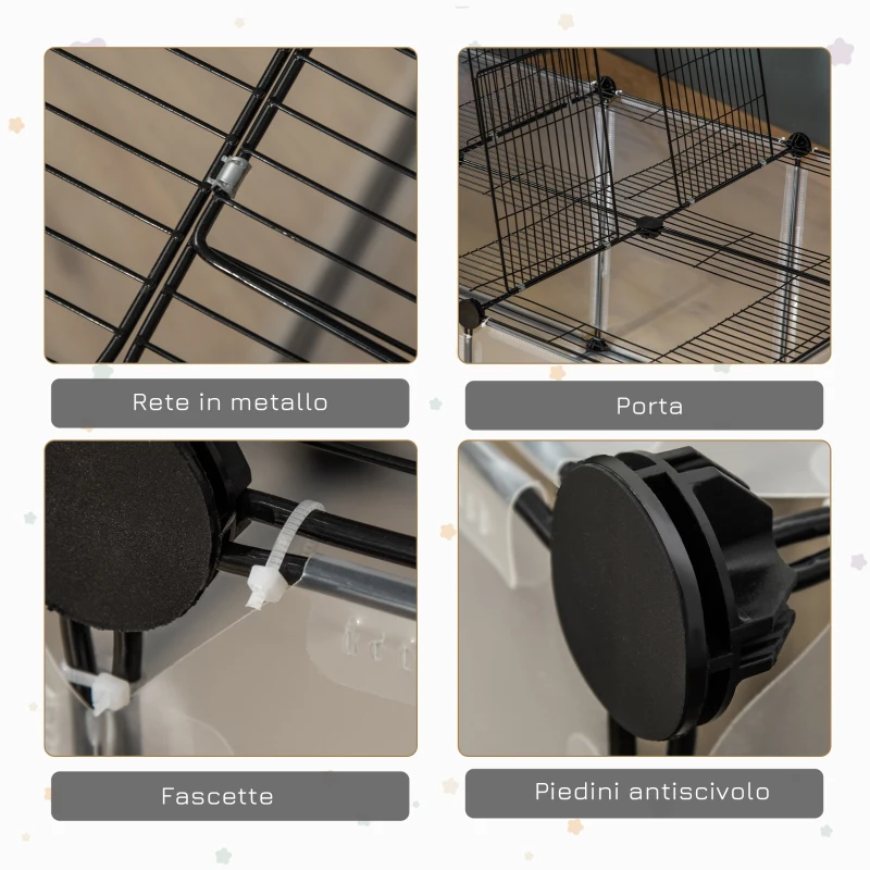 PawHut Recinto per Criceti e Roditori Modulabile con Accessori Montaggio, Resina e Acciaio, 140x70x45cm