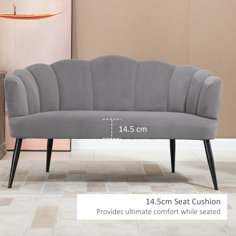 HOMCOM Canapea 132 cm – Catifea Gri pentru Dormitor sau Spatii Mici