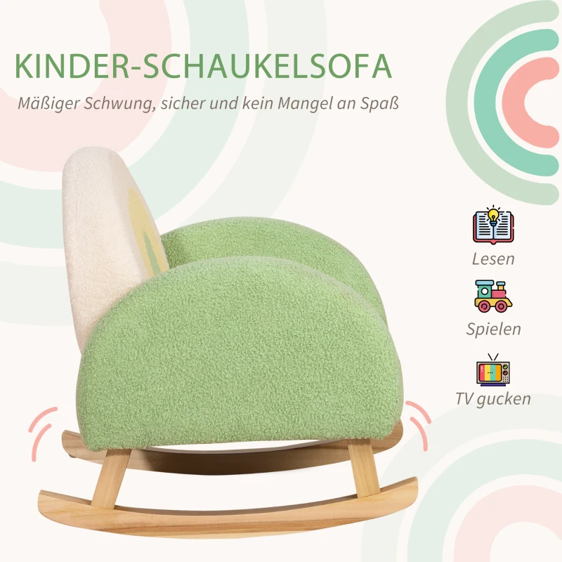 HOMCOM Bujak dla dzieci uroczego designu, imitacja futerka, drewno eukaliptusowe zielony