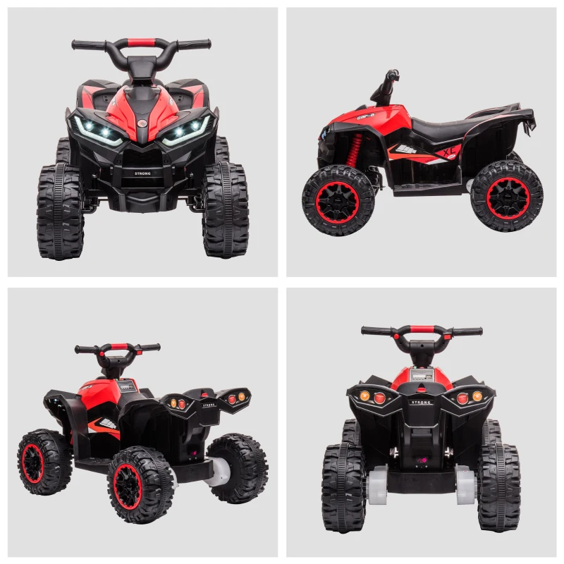 HOMCOM ATV 12V pentru copii cu cauciucuri late, masina, faruri LED, claxon, muzica, pentru 3-5 ani, rosu(m-8)