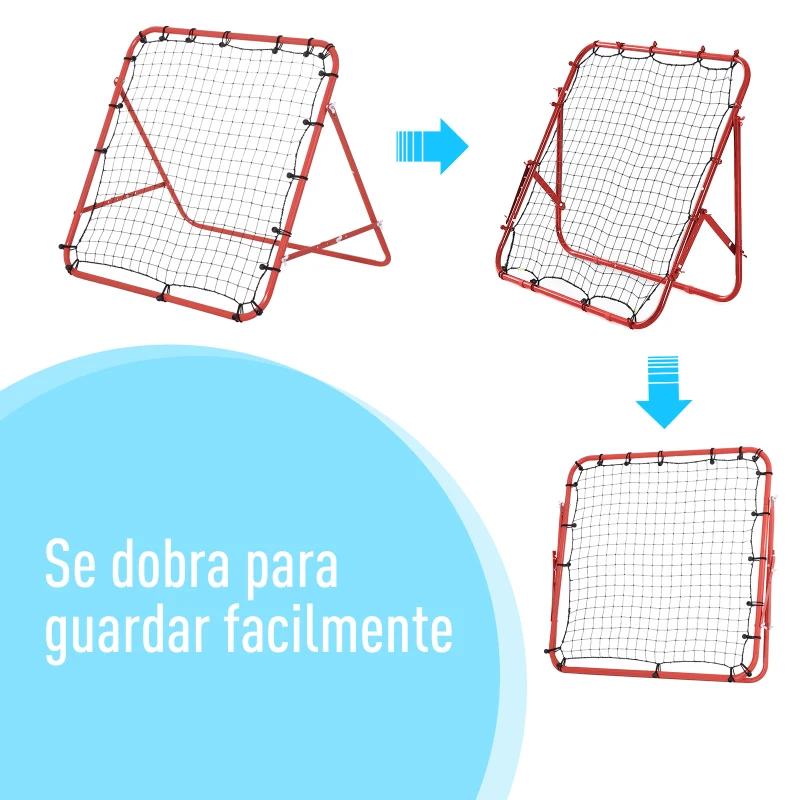 HOMCOM Rede de Rebote de Metal Rede de Rebote com Ângulo Ajustável e 20 Cordas Elásticas para Treinamento de Futebol Tenis Beisebol Desportes 96x80x96cm Vermelho