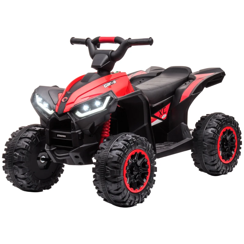 HOMCOM ATV 12V pentru copii cu cauciucuri late, masina, faruri LED, claxon, muzica, pentru 3-5 ani, rosu(m-11)