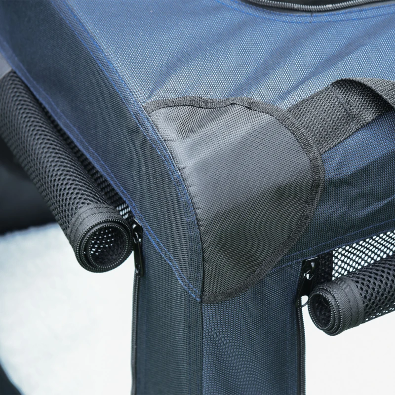 PawHut Transportadora para animais deestimação Portátil e Transpirável Dobrável com Almofada 3 Portas e Janela de Malha 2 Bolsos 80,5x57x57cm Azul Escuro