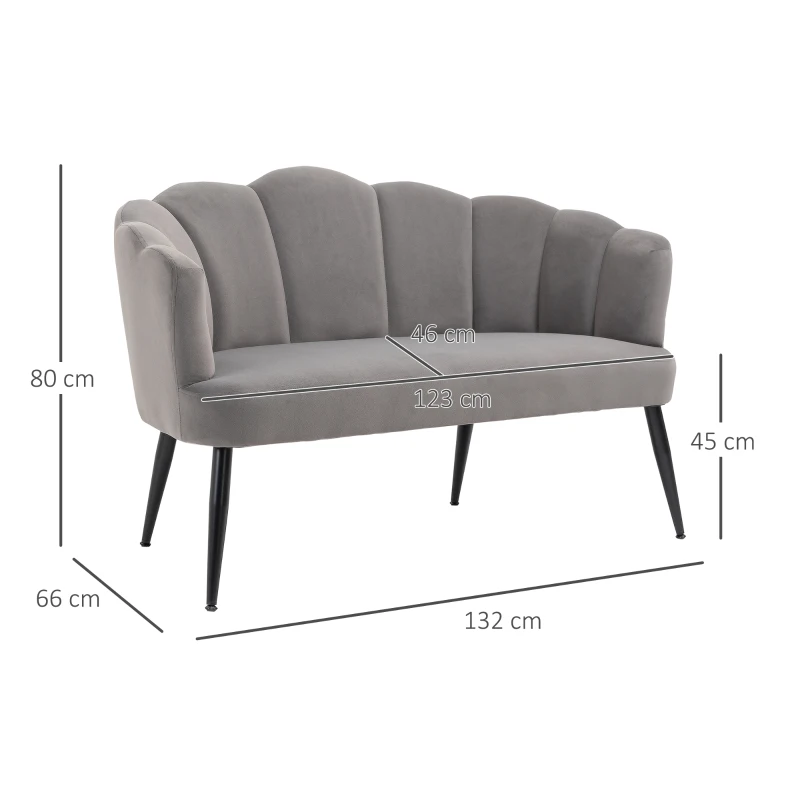 HOMCOM Canapea 132 cm – Catifea Gri pentru Dormitor sau Spatii Mici
