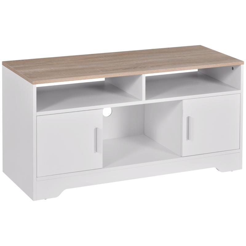 HOMCOM Mobilier pentru TV pana la 42", din fibra de lemn, 105x40x52cm, Alb si lemn natural