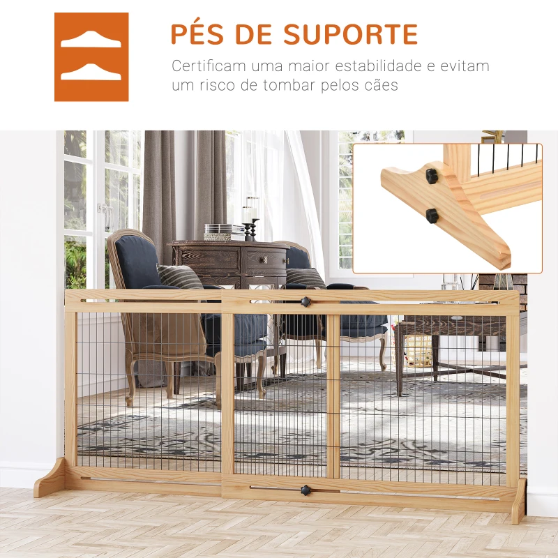 PawHut Barreira de Segurança para Cães de Madeira Extensível com Pés de Suporte Barreira de Proteção para Animais de Estimação para Portas Escada Corredor 104-183x36x69cm Natural